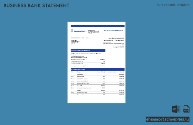 Bangkok Bank Firmenkontoauszug (Word- und PDF-Beispiel)